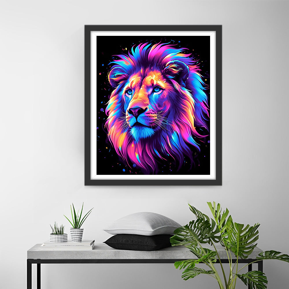 Kleurrijke Leeuwenkop Diamond Painting