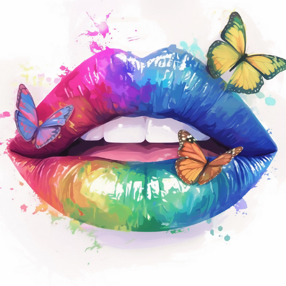 Kleurrijke Lippen en Vlinderdans Diamond Painting