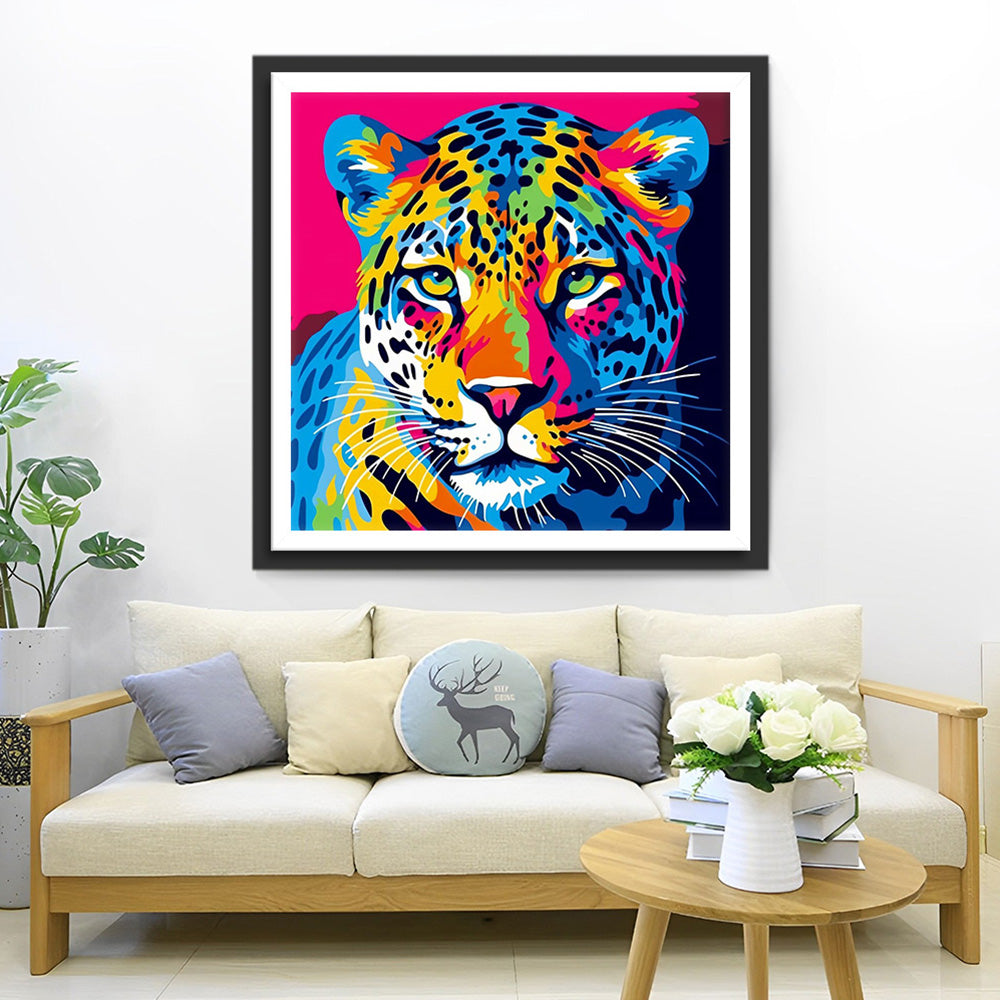Kleurrijke Luipaardkop Diamond Painting