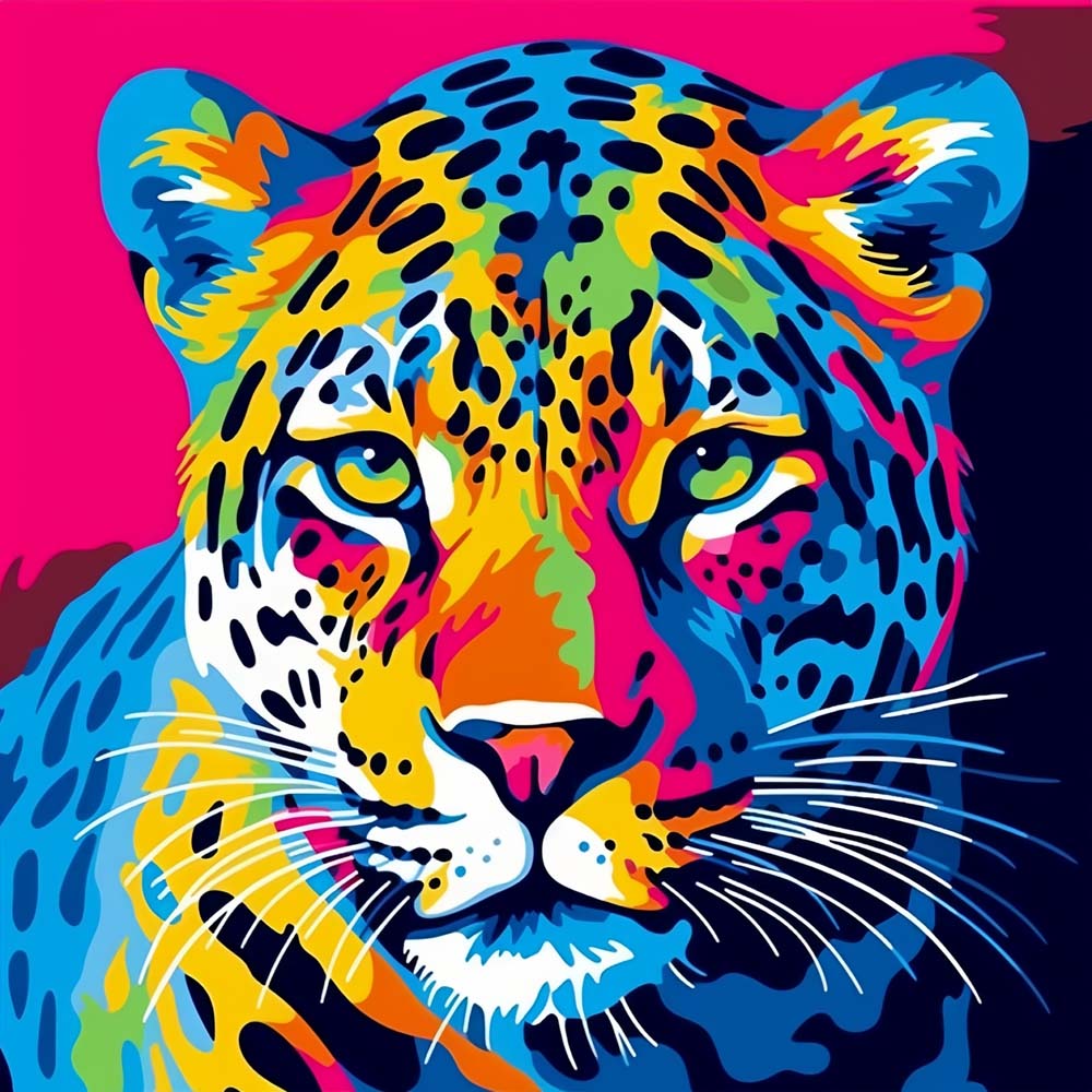 Kleurrijke Luipaardkop Diamond Painting