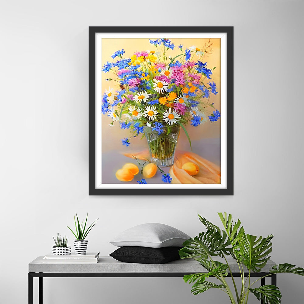 Kleurrijke Madeliefjes in Glazen Vaas Diamond Painting
