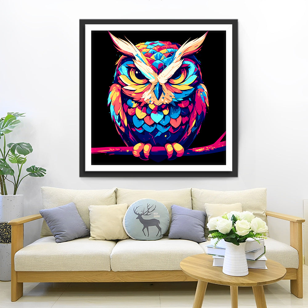 Kleurrijke Serieuze Uil Diamond Painting