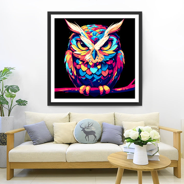 Kleurrijke Serieuze Uil Diamond Painting