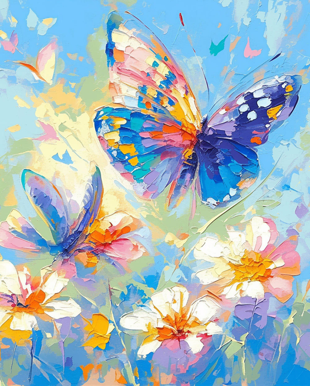 Kleurrijke Vlinder en Witte Bloemen Diamond Painting