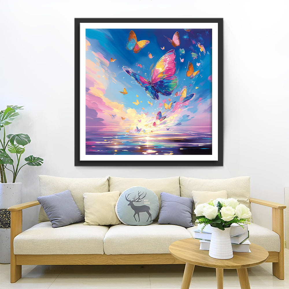 Kleurrijke Vlinders op een Kleurrijke Zee Diamond Painting