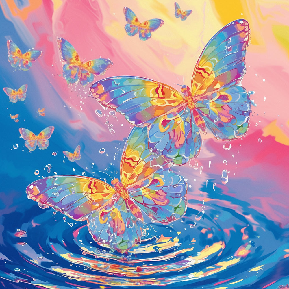 Kleurrijke Vlinders Vliegen uit een Draaikolk in de Zee Diamond Painting
