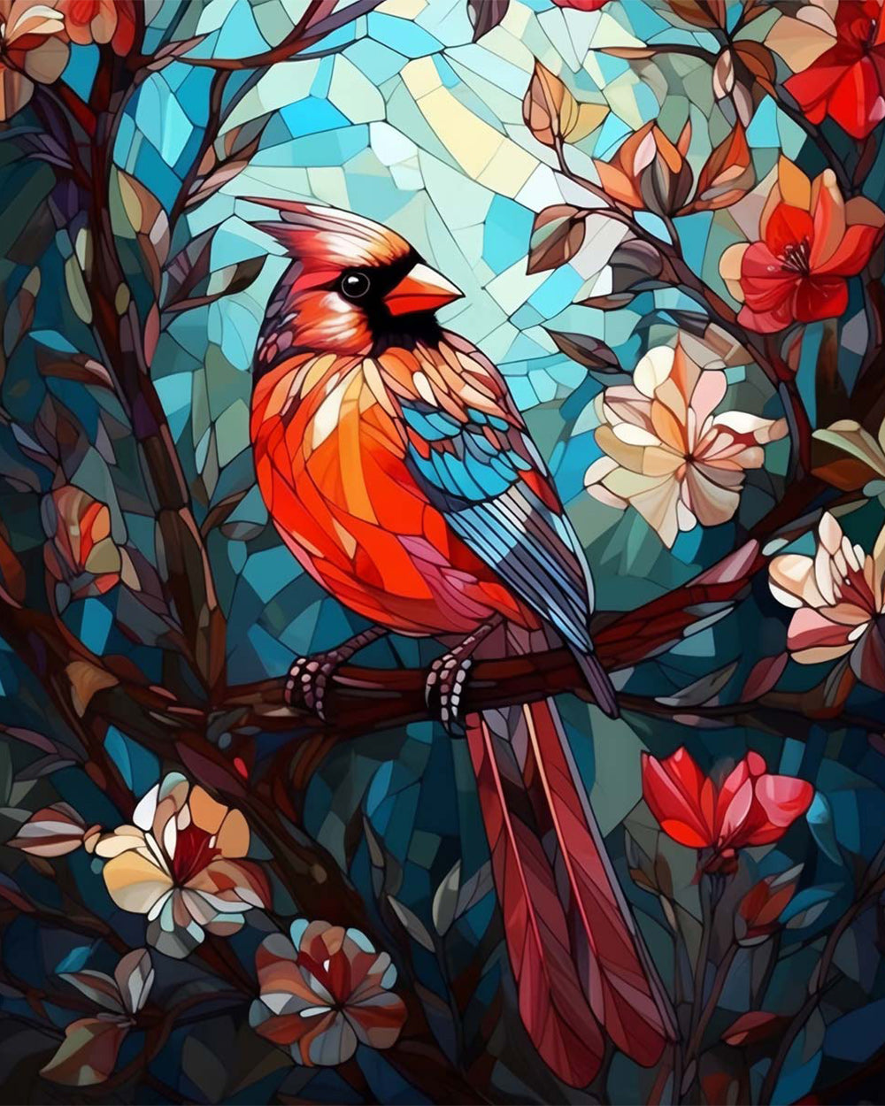 Kleurrijke Vogel op de Bloementak Diamond Painting