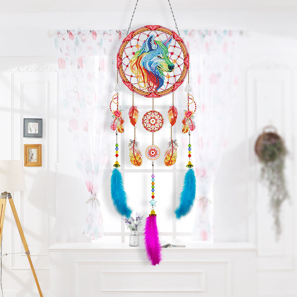 Kleurrijke Wolf Dromenvanger 2D Platte Hangende Diamond Painting Kits