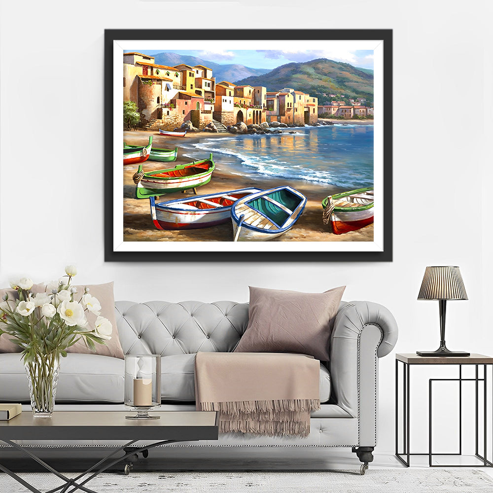 Kleurrijke Zee Botens op het Strand Diamond Painting