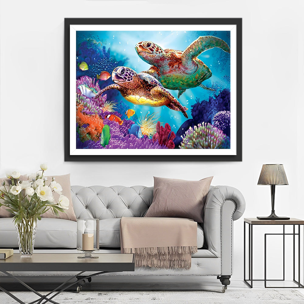 Kleurrijke Zeeschildpadden en Koralen Diamond Painting