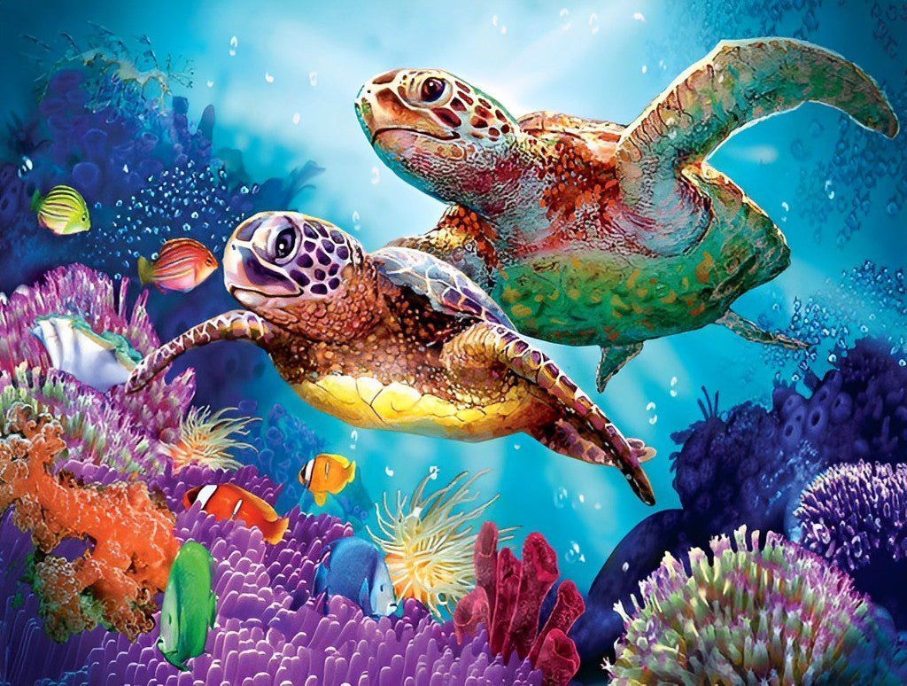 Kleurrijke Zeeschildpadden en Koralen Diamond Painting