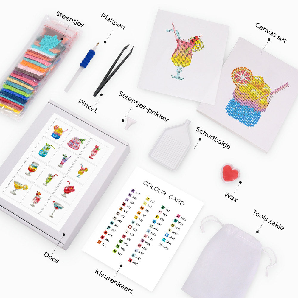 Kleurrijke Zomercocktails 12 Stuks – Mini Diamond Painting Set