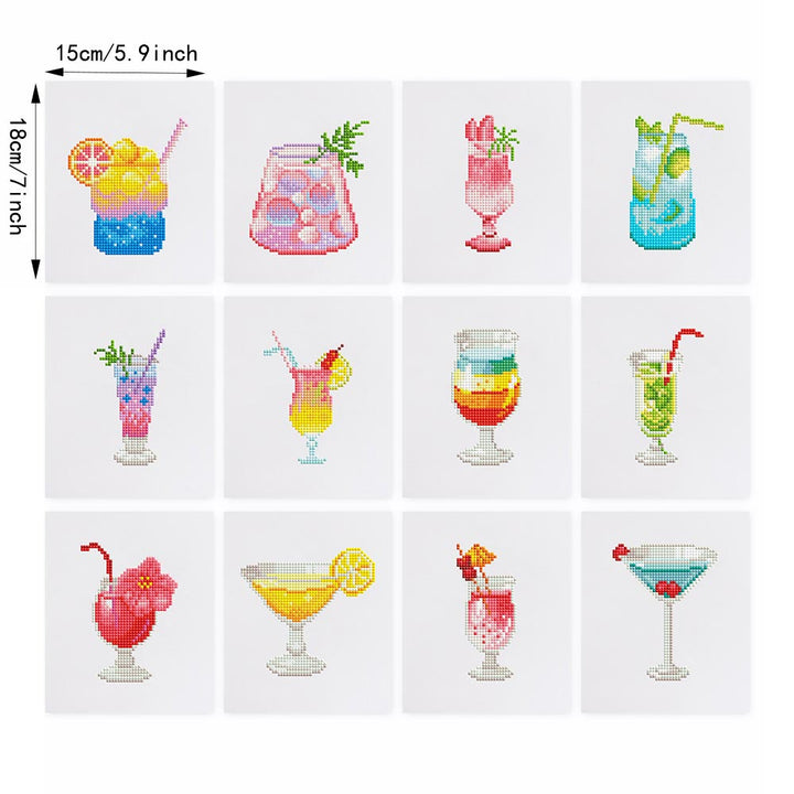 Kleurrijke Zomercocktails 12 Stuks – Mini Diamond Painting Set