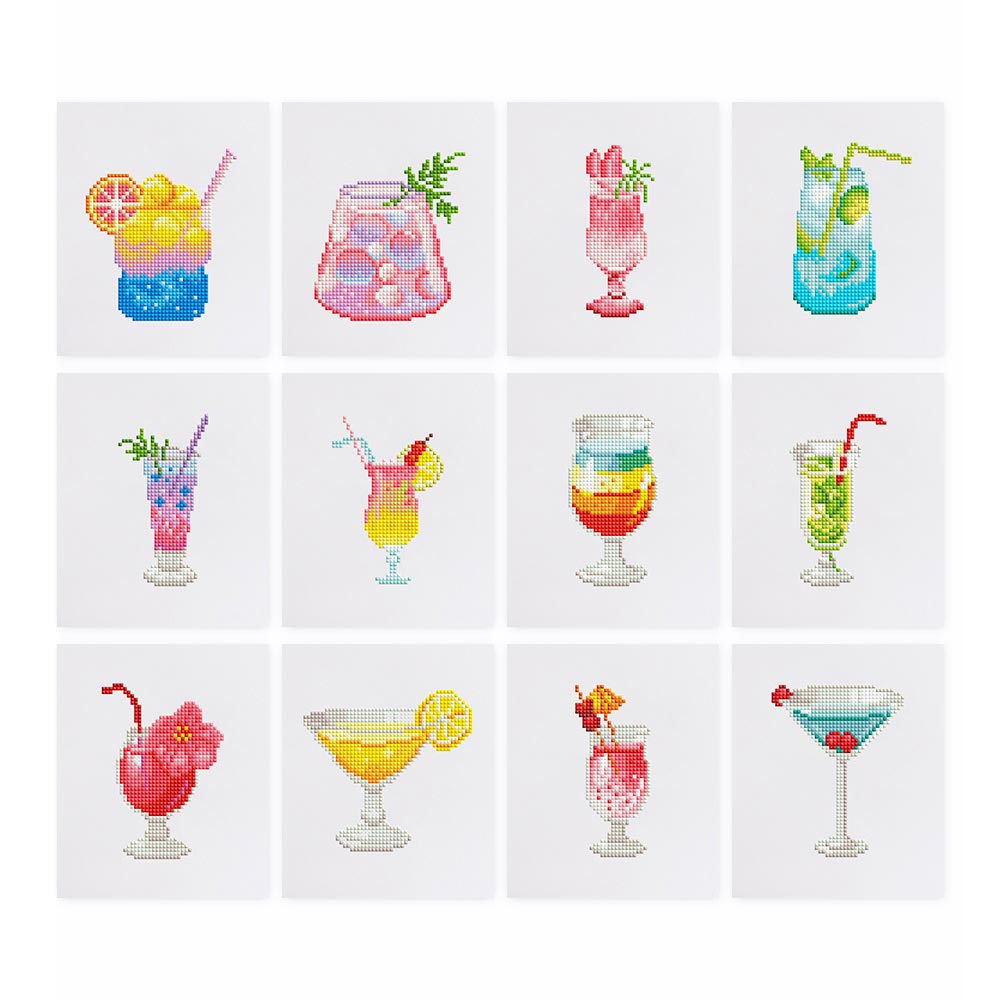 Kleurrijke Zomercocktails 12 Stuks – Mini Diamond Painting Set