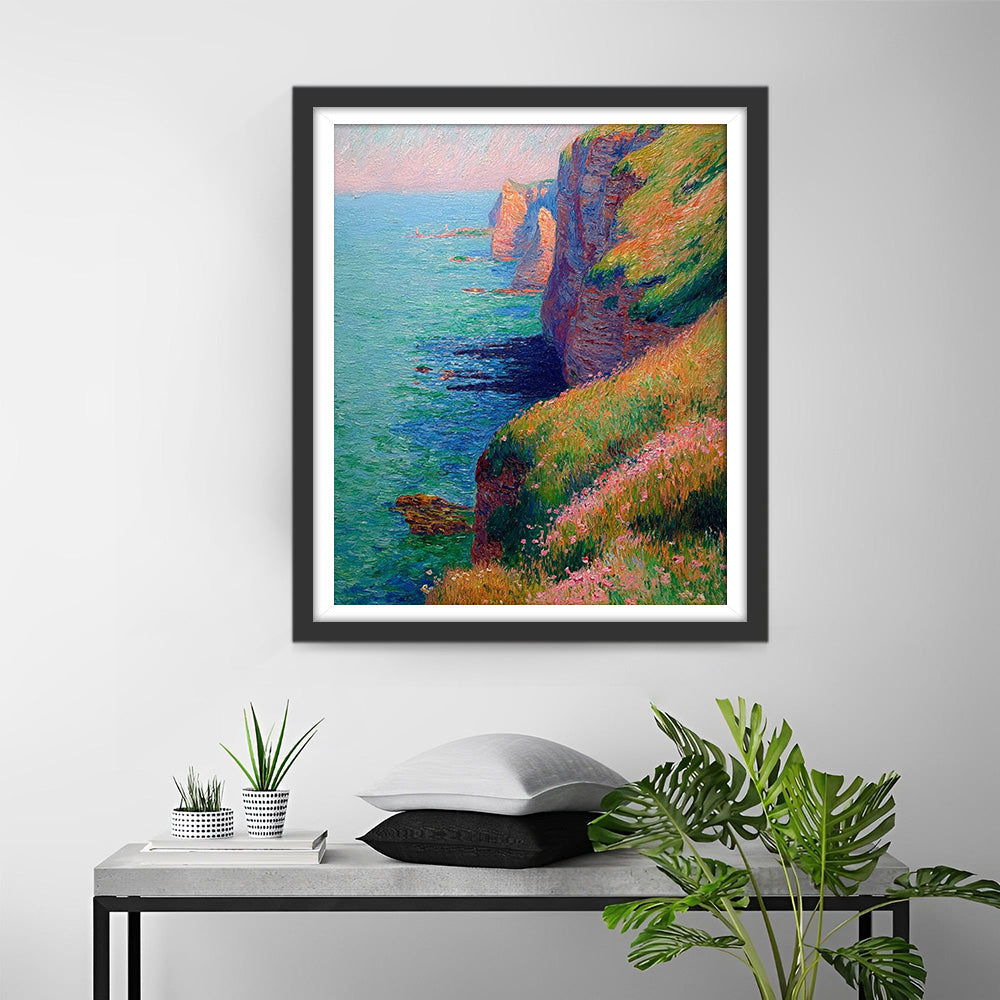Kliffen Bedekt met Groen Gras aan de Zee Diamond Painting