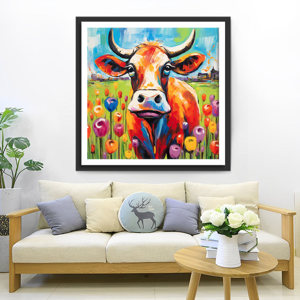 Koe en Tulpen Diamond Painting