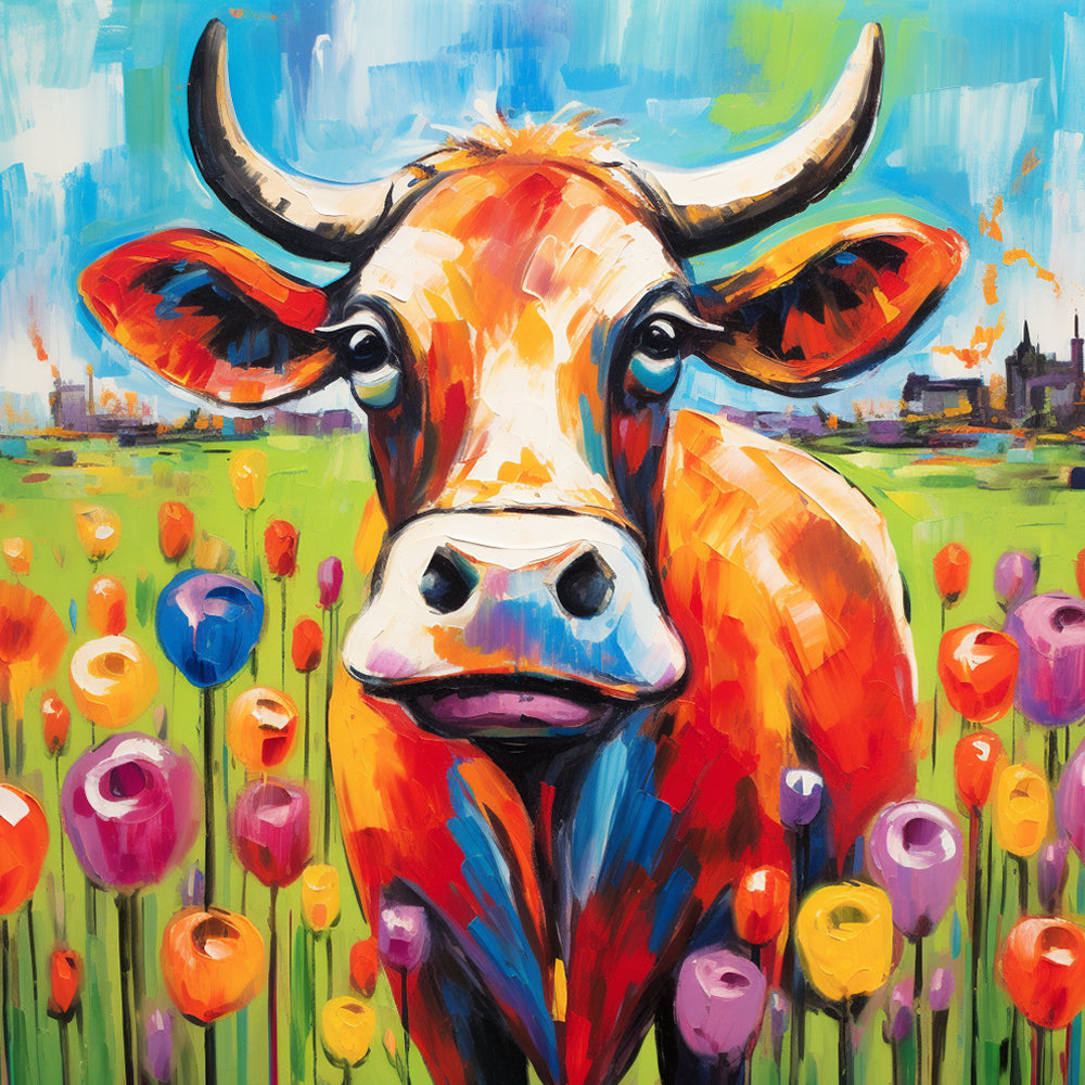 Koe en Tulpen Diamond Painting