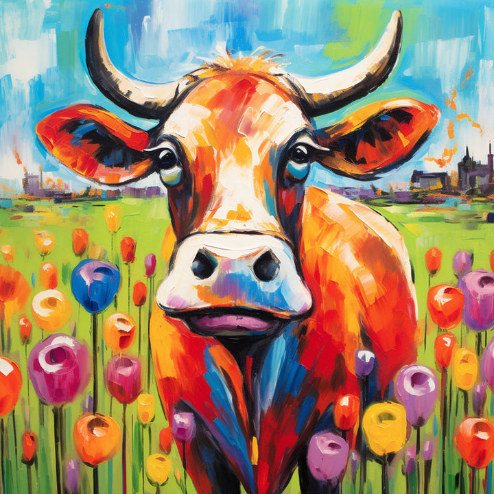 Koe en Tulpen Diamond Painting