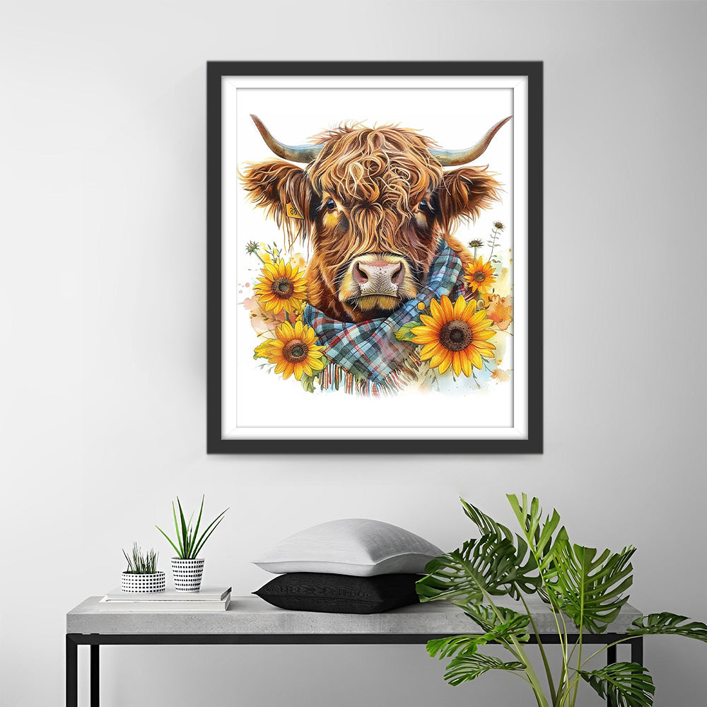 Koe en Zonnebloemen Diamond Painting
