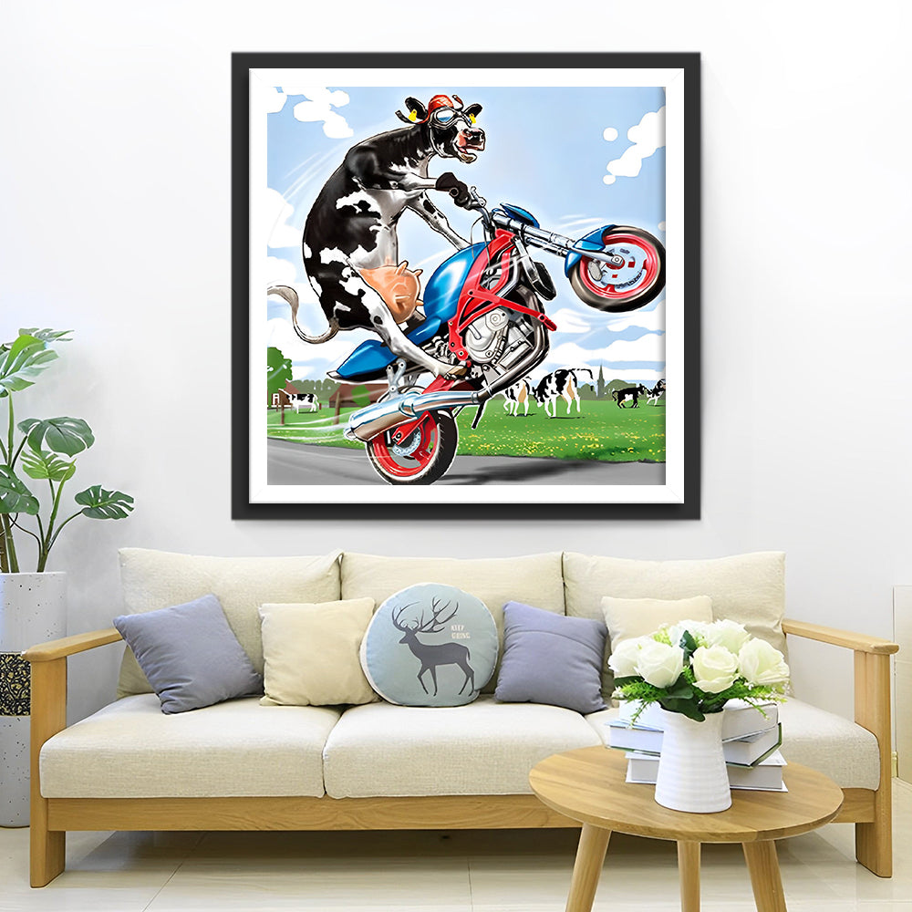 Koe op een Motor Diamond Painting