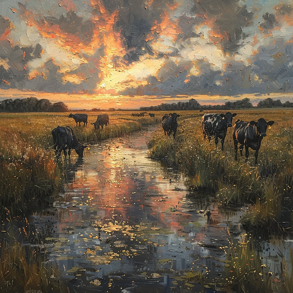 Koeien in het Wilde Gras Diamond Painting