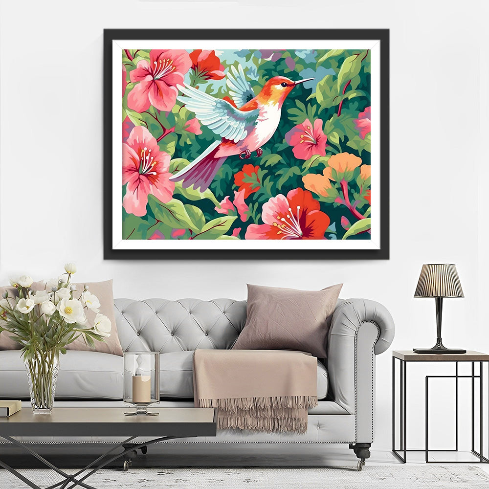 Kolibrie en Bloemen Diamond Painting