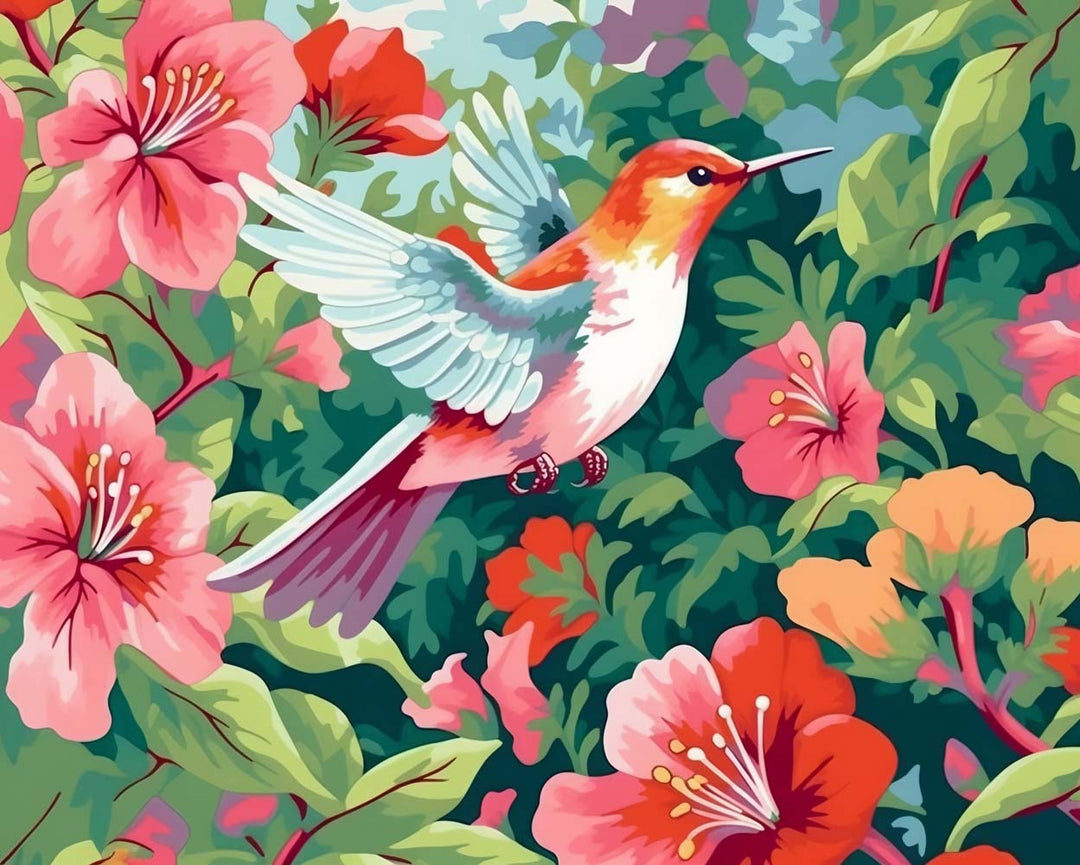 Kolibrie en Bloemen Diamond Painting