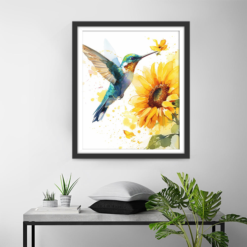 Kolibrie en Zonnebloem Diamond Painting