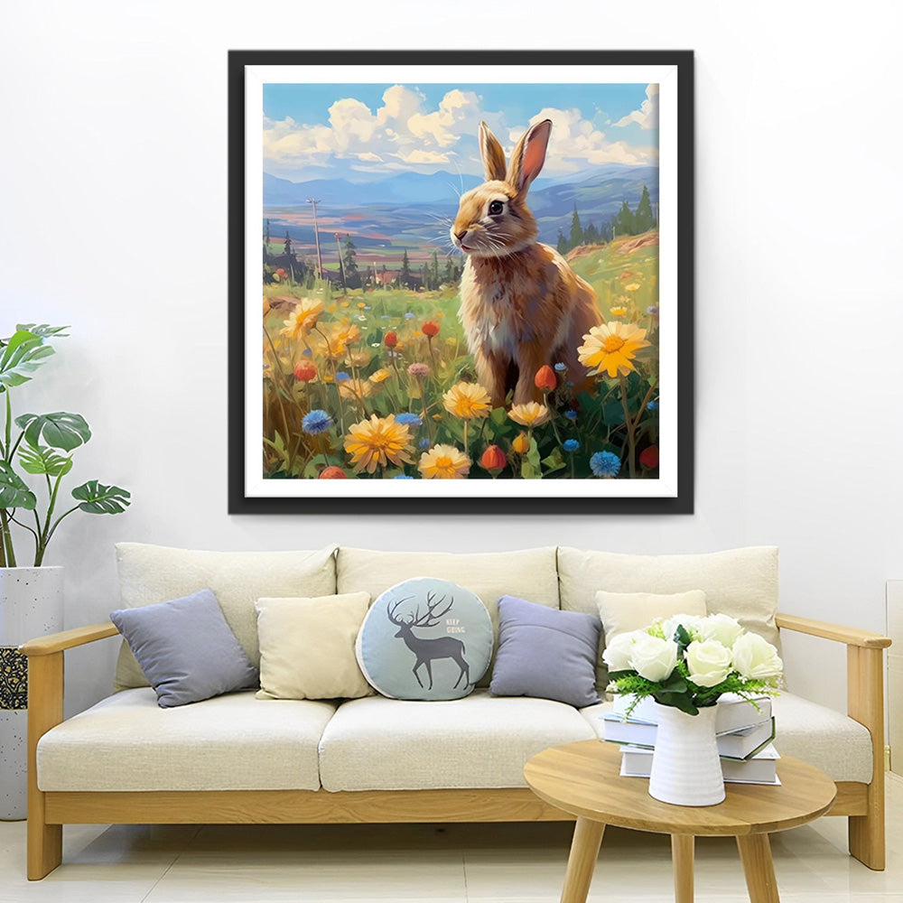 Konijn en Madeliefjes in het Veld Diamond Painting