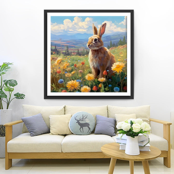 Konijn en Madeliefjes in het Veld Diamond Painting