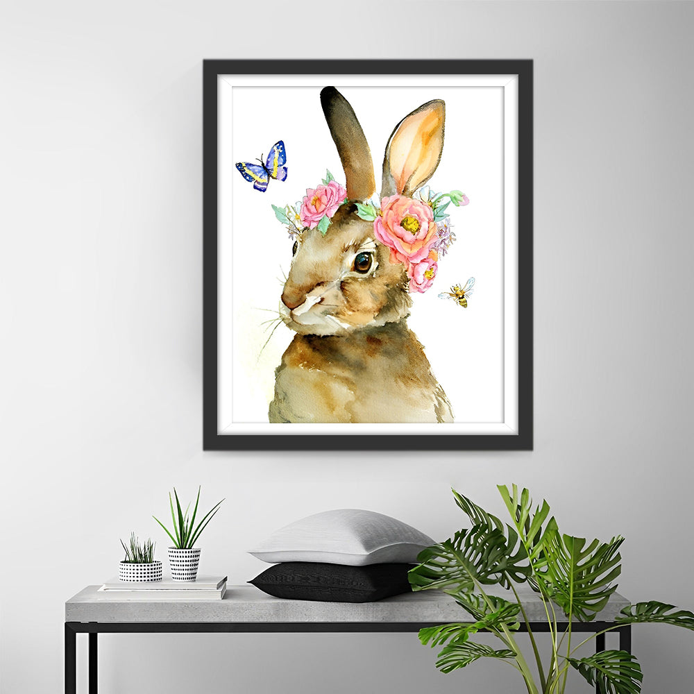 Konijn, Vlinder en Bloemen Diamond Painting