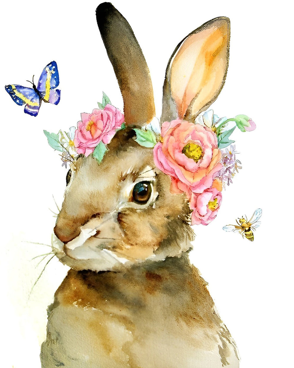 Konijn, Vlinder en Bloemen Diamond Painting