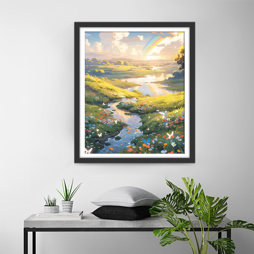 Kronkelende Rivier in het Lenteveld Diamond Painting