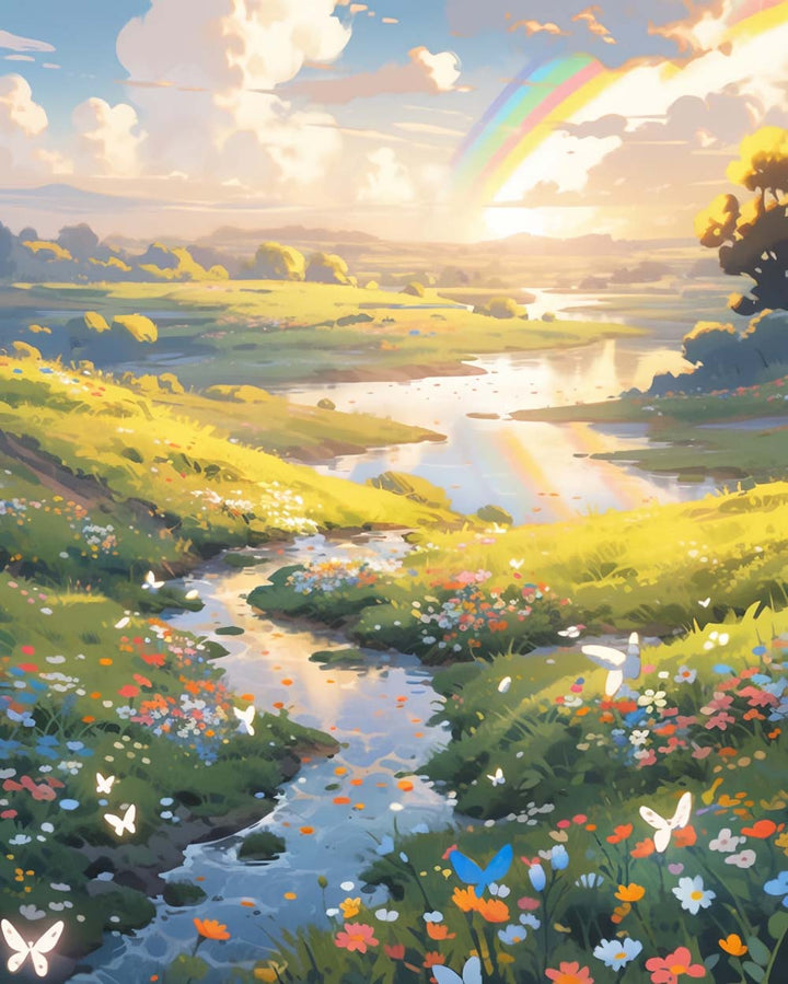 Kronkelende Rivier in het Lenteveld Diamond Painting