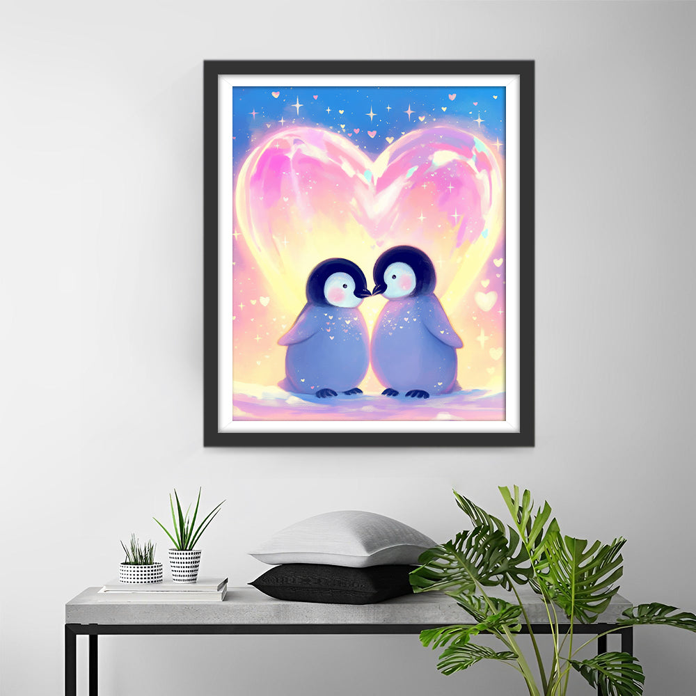 Kussende Pinguïns voor een Kleurrijk Liefdeshart Diamond Painting
