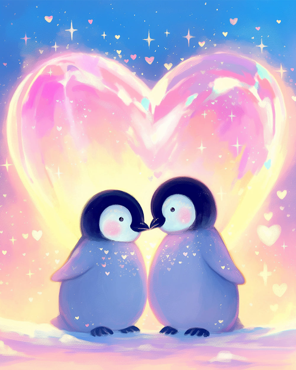 Kussende Pinguïns voor een Kleurrijk Liefdeshart Diamond Painting