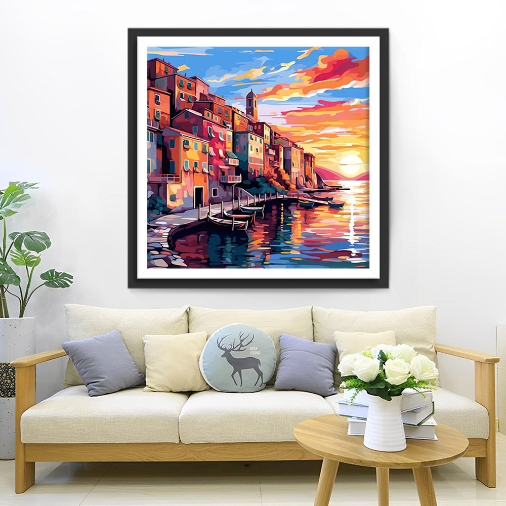Kustplaats bij Zonsondergang Diamond Painting