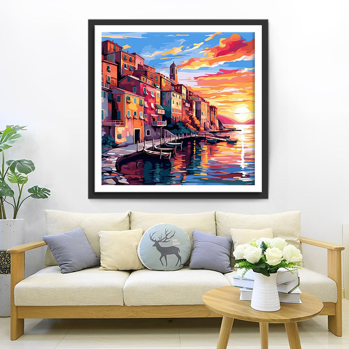 Kustplaats bij Zonsondergang Diamond Painting