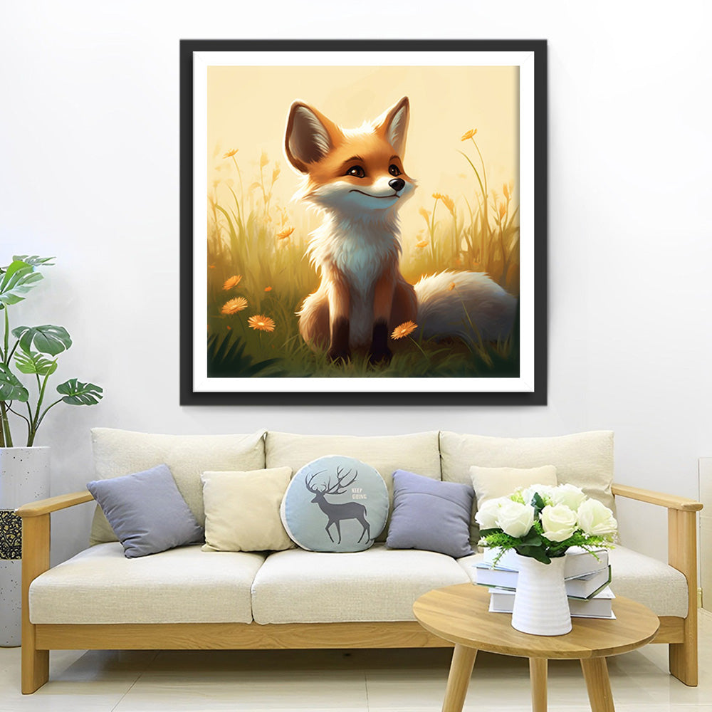 Lachende Kleine Vos en Madeliefjes Diamond Painting