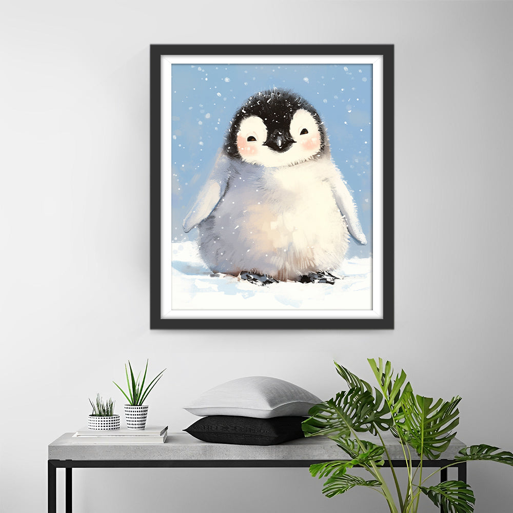 Lachende Pinguïn in de Sneeuw Diamond Painting