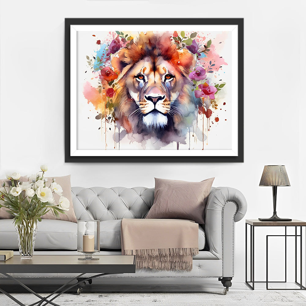 Leeuw met Bloemenkrans Diamond Painting