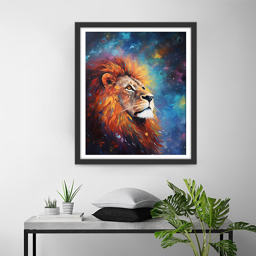 Leeuw onder de Kleurrijke Nachtelijke Hemel Diamond Painting