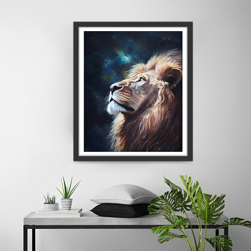 Leeuw onder de Nachtelijke Hemel Diamond Painting