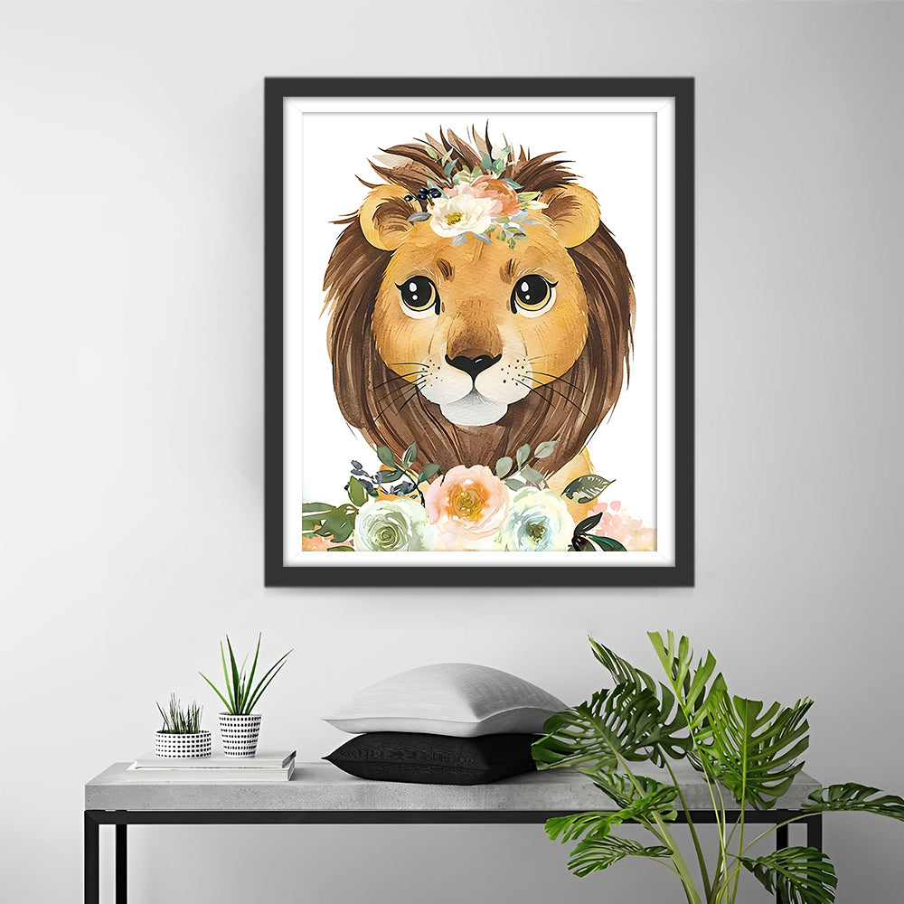 Leeuwen Baby met Bloemen Diamond Painting