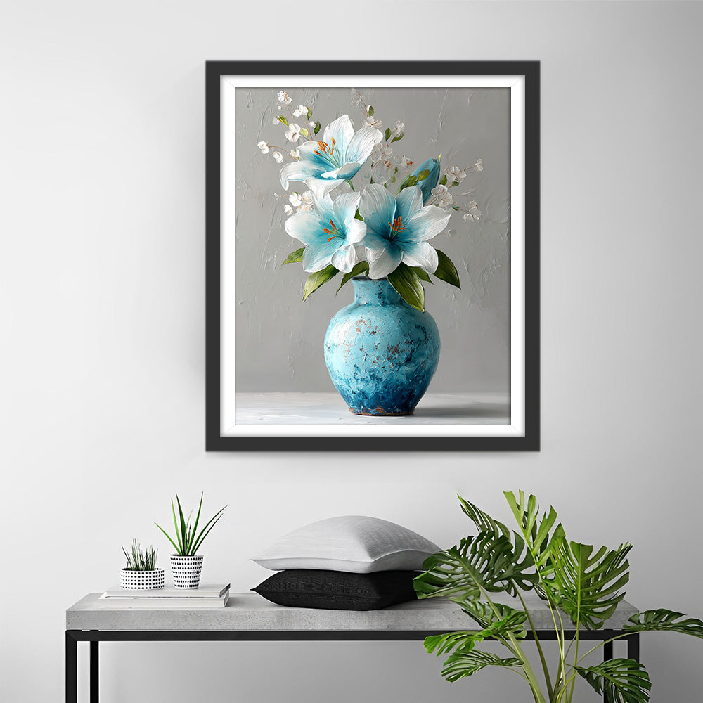 Lelies in een Blauwe Vaasje Diamond Painting