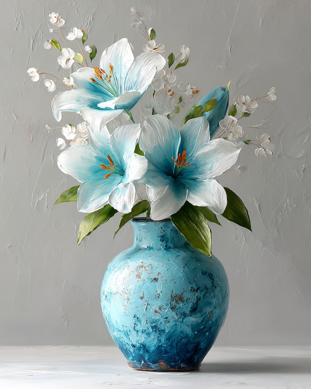 Lelies in een Blauwe Vaasje Diamond Painting