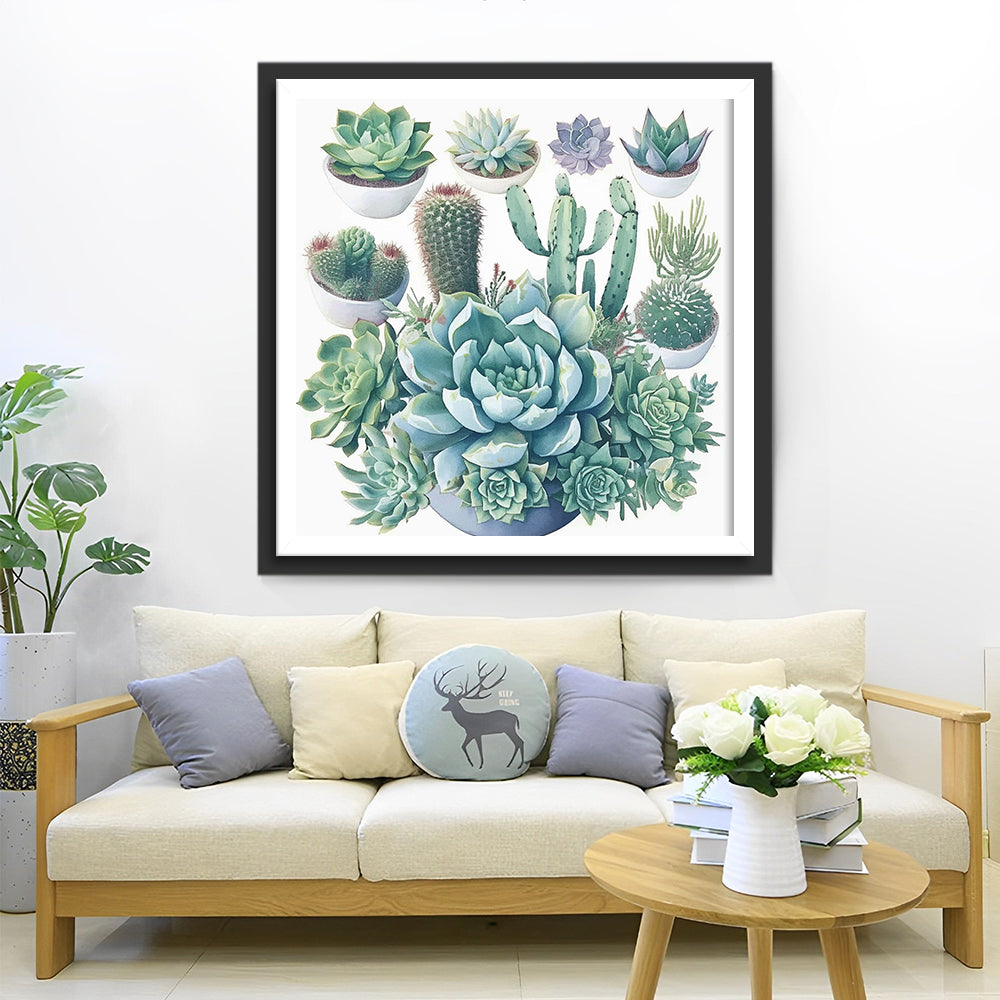 Levendige Succulenten in Potjes Diamond Painting