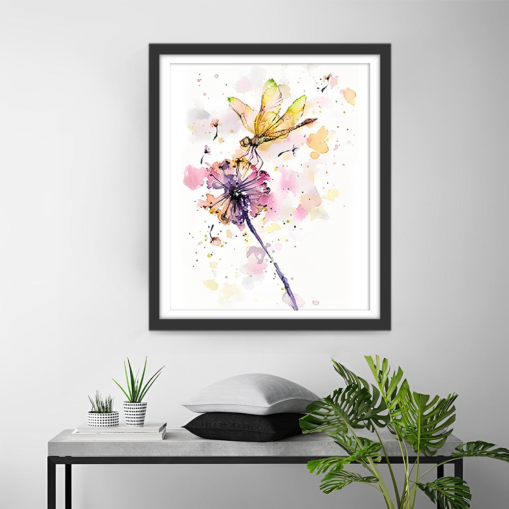 Libelle op een Paardenbloem Diamond Painting