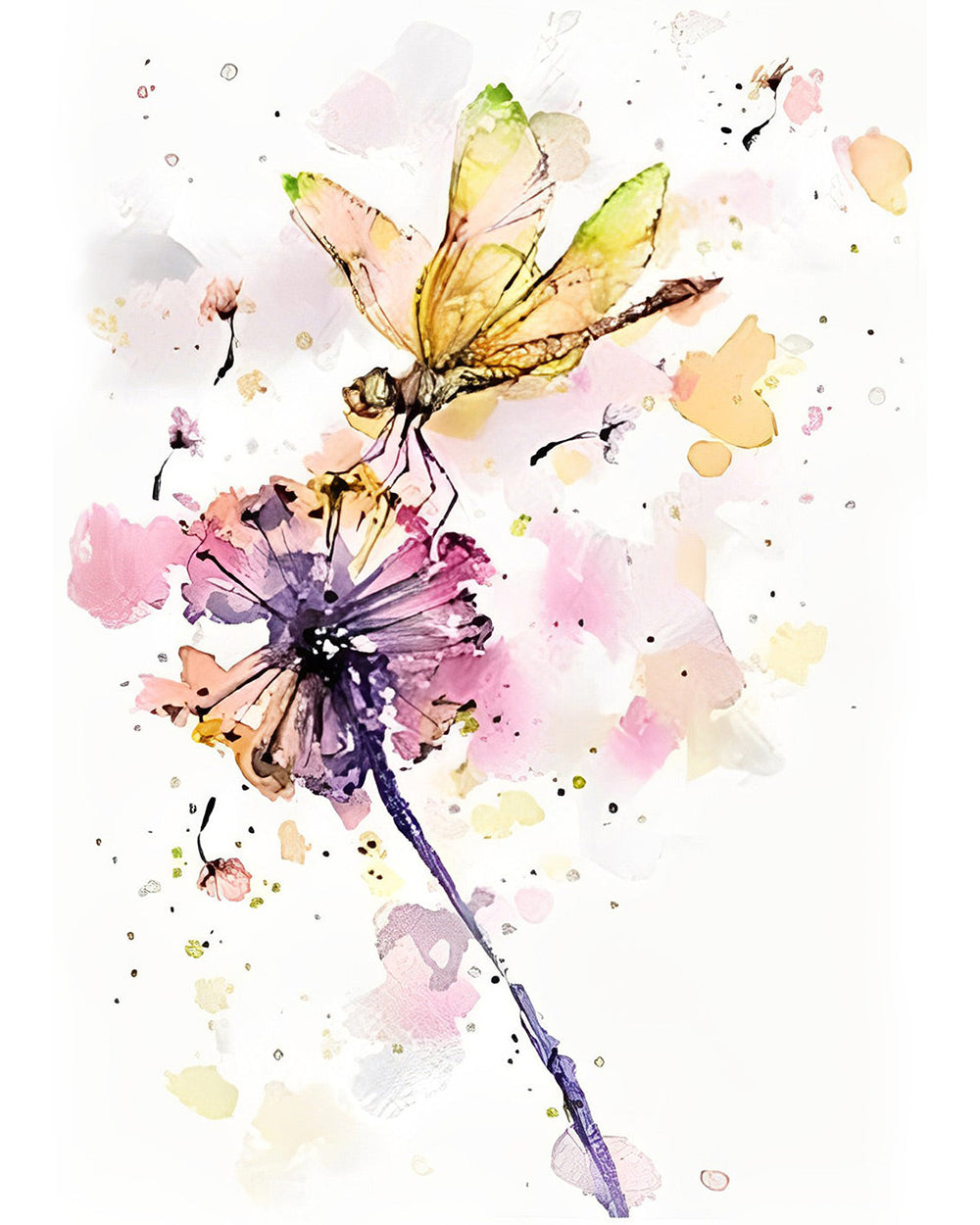 Libelle op een Paardenbloem Diamond Painting
