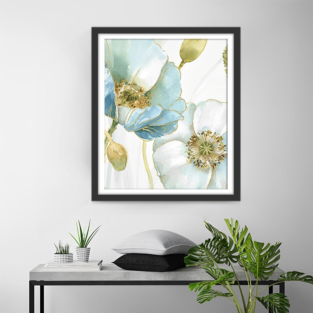 Lichtblauwe Klaprozen en Knoppen Diamond Painting